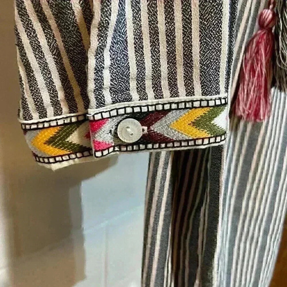 Philosophy Republic Womens Tunic Dress MEDIUM Embroidered Tassel Stripe Bohemian - Picture 3 of 9